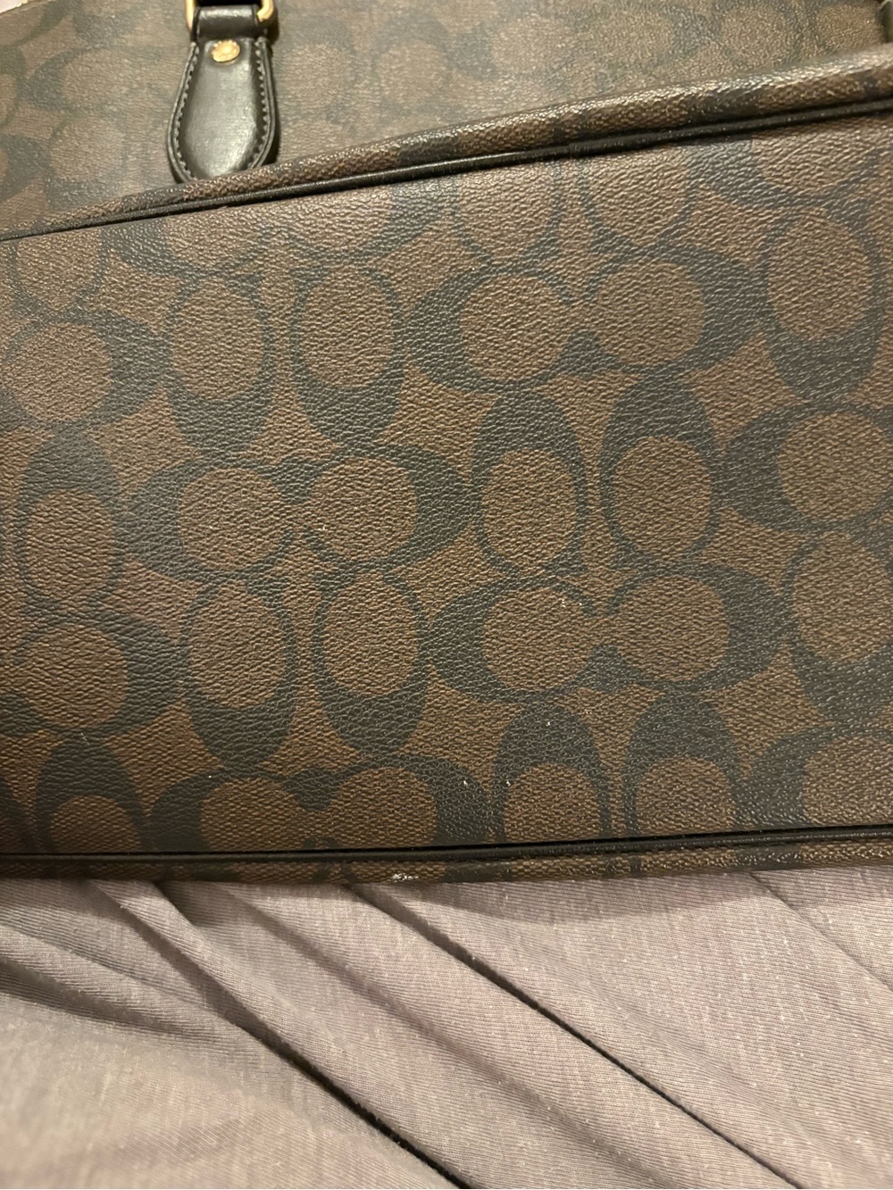 Used- Good Condition - Coach Brown Signature Tote with Black Straps - Picture 4 of 6